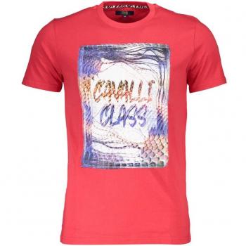 Cavalli Class Red Cotton T-Shirt - M, T-Shirts, male, Red, Size: M, Print Logo, Round Neck T-Shirt