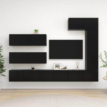 Set de muebles de salón TV 7 piezas madera de ingeniería negro 100 x 30 x 30 cm