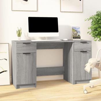 Escritorio con armario lateral de madera contrachapada en color gris Sonoma