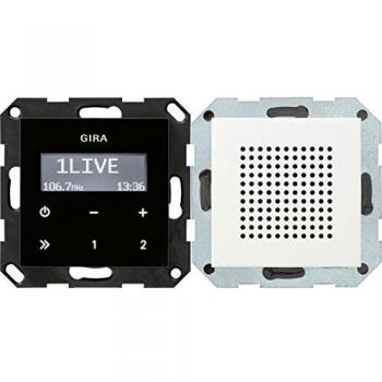 Gira 228003 Built-in RDS Radio with Integrated Speaker in Glossy White and Black Glass Finish