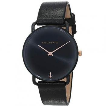 PAUL HEWITT Reloj de muñeca para Mujer en Acero Inoxidable Miss Ocean Black Sunray - Reloj de Pulsera con Correa de Cuero Negro, Reloj de muñeca para Mujer con Esfera Negra