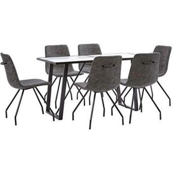 vidaXL Juego de Comedor 7 Piezas de Cuero Sintético Mobiliario Interior Casa Hogar Robusto Duradero Resistente Funcional Práctico Útil Marrón Oscuro