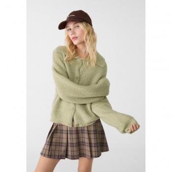 Pistachio Green Knit Polo Cardigan with Buttons L