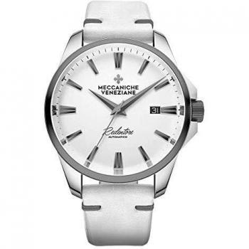 Meccaniche Veneziane Automatic Watch Redentore 4.0 White Dial IP Gunmetal Bezel with Leather Strap