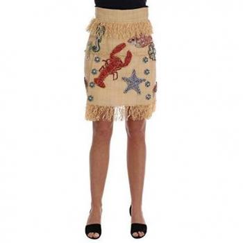 Dolce & Gabbana Crystal Beige Palm Fiber Skirt - IT36 | XS