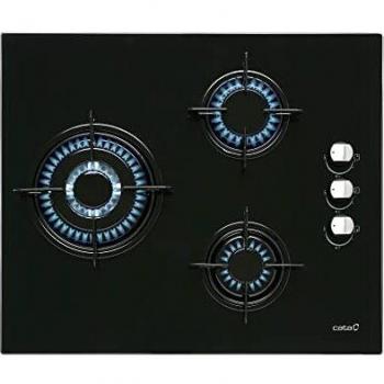 Cata CIB 6021 BK Integrated Gas Hob, 3 Burners, Black Glass, 60 cm