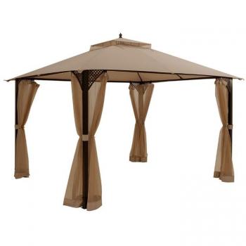 12' x 10' Brown Outdoor Patio Gazebo Canopy with Netting