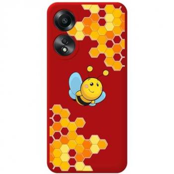 Funda de Silicona Líquida Roja para Oppo A58 4G con Diseño de Abeja