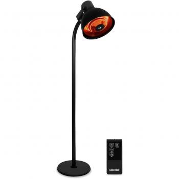 Calefactor de pie Vesuvio 2000W con mando a distancia, elemento calefactor infrarrojo halógeno, 3 niveles de calor diferentes