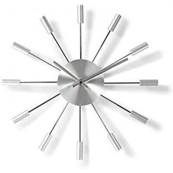NEDIS CLWA004MT34 Reloj de Pared Circular | 34 cm de diámetro | Plata