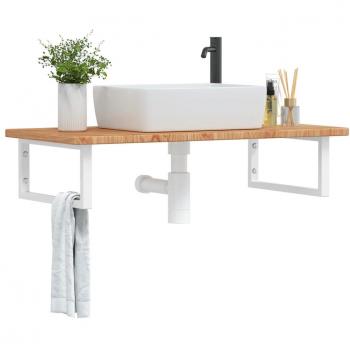 Estante de lavabo de pared de acero y madera maciza de roble Vidaxl Marrón