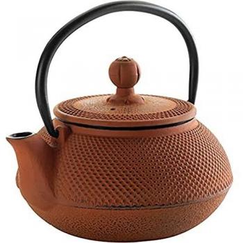 Lacor - 68666 - Tetera De Hierro Fundido Bamboo de 0,6 Litros - Naranja