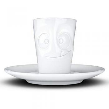 Taza de Espresso Cerámica Blanca con Cara Divertida 80ml - Marca Fiftyeight Products