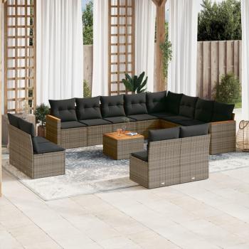 13-Piece Grey Poly Rattan Garden Sofa Set with Cushions