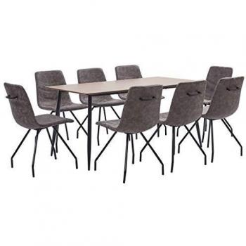 vidaXL Juego de Comedor 9 Piezas de Cuero Sintético Mobiliario Interior Casa Hogar Robusto Duradero Resistente Funcional Práctico Útil Marrón Oscuro