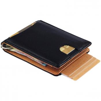 Cartera con Clip de Dinero Hecho de Cuero Real - protección RFID, Cartera con Correa de alimentación, Estuche de Tarjeta de crédito con Clip de Dinero, Portemonee para Hombres, Mini Inteligente