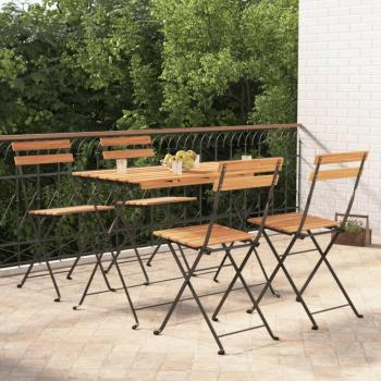 Folding Bistro Set 5 Pieces in Solid Acacia Wood and Steel