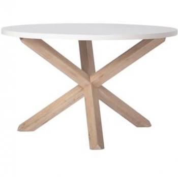 Mesa Fija de MDF Blanco 120x76 cm y Mesa Redonda Lacada en Blanco Ø120 con Madera de Abedul
