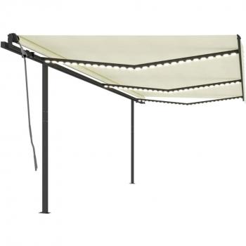 Toldo retráctil manual con postes color crema 6x3 m