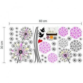WALPLUS WS5031-Hierba Colorida británica y Diente de león Rosa WS3017, Vinilo, Multicolor, 1 Piece 60cm x 60cm + 1 Piece 30cm x 60cm, 4