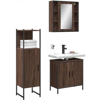 Conjunto de muebles de baño 3 piezas marrón madera roble multicapa