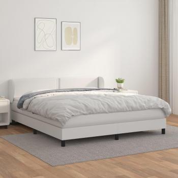 Cama Box Spring con Colchón de Cuero Sintético Blanco 180x200 cm