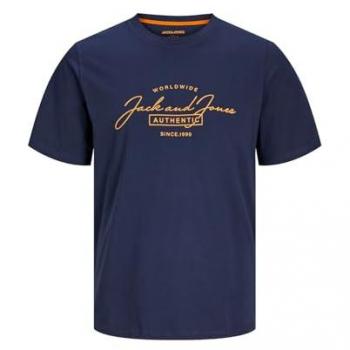 Camiseta manga corta con cuello redondo y print frontal para hombre Jack & Jones Ferris Logo Grande Color Azul Marino - Suave, Perfecto Para El Uso Diario