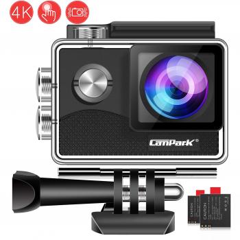 Campark X15 Cámara Deportiva 4K WiFi 16MP Action Camera Acuatica de 30M Impermeable con EIS Stabilization 170° Ajustables con 2 Baterías y Múltiples Accesorios Kit, Compatible con gopro