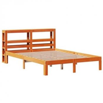 Cama sin colchón de madera maciza de pino marrón cera 120x200 cm