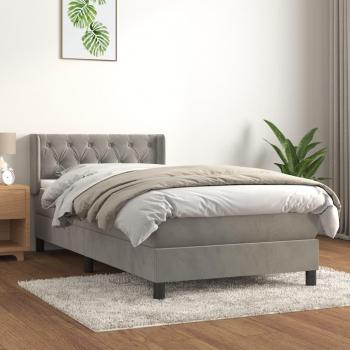 Cama box spring blanda con colchón gris claro 80x200 cm Terciopelo