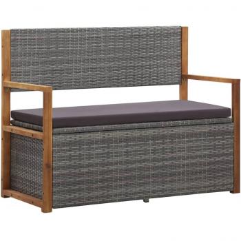 Storage Bench 45.3 Poly Rattan and Solid Acacia Wood Gray