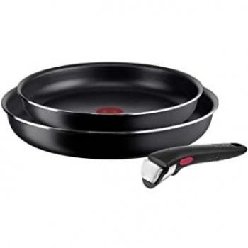 Set de Sartenes Tefal Ingenio Easy Cook & Clean 3 Piezas, Revestimiento Antiadherente, Apilables, Indicador de Calor, Base Difusora, Cocina Sana y Fácil Limpieza