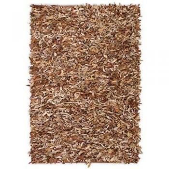 vidaXL Alfombra Shaggy Peluda de Cuero Auténtico 120x170cm Canela Decoración