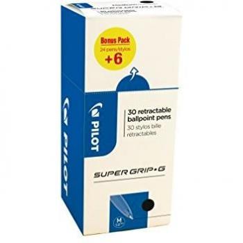 Paquete Valor 30pz Bolígrafo Retráctil Pilot Super Grip G Negro Punta Media 1.0mm
