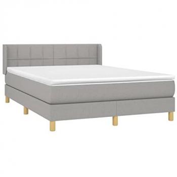 Cama Box Spring con Colchón Tela Gris Claro 140x200 cm