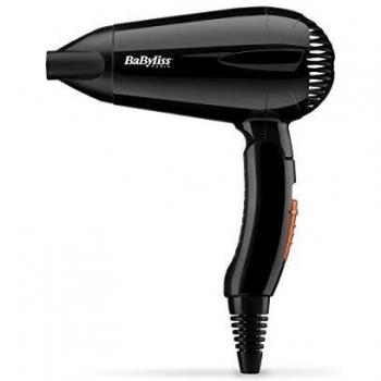 BaByliss 5344E Secador de viaje plegable con 2000W de potencia, 2 velocidades y temperaturas, doble voltaje, compacto, ligero 318 g, boquilla concentradora incluida, color negro