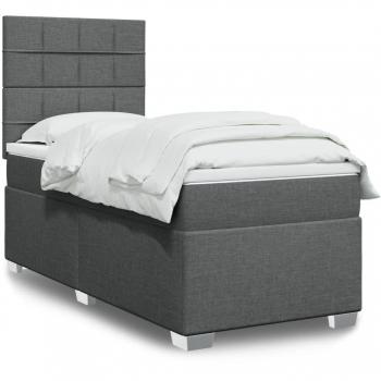 Cama box spring con colchón de muelles gris oscuro 90x200 cm tela