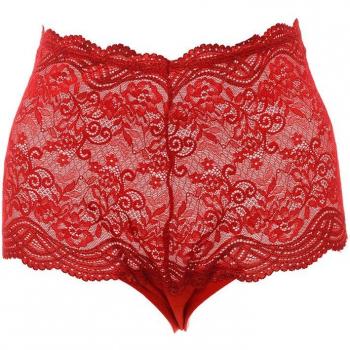 Tanga de hilo con encaje de cintura alta Kisses & Love para mujer - Rojo - Talla L/XL