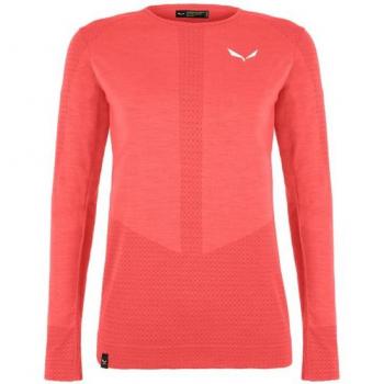 Camiseta técnica de mujer Salewa Zebru Medium L/s Tee coral fluo, manga larga, color rosa, talla S