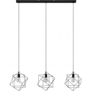 Lámpara colgante Lindby Finnigan moderna de metal negro con rejilla y 3 luces E27 para salón y comedor