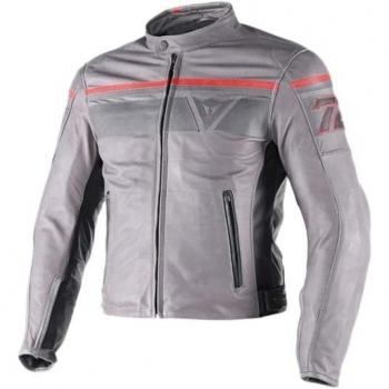 Dainese Blackjack Leather Chaqueta para Moto, Negro/Rojo/Humo, 58