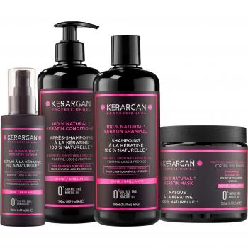 Kerargan - Kit Ultra Reparador de Queratina (Champú 500ml, Acondicionador 500ml, Mascarilla 500ml y Suero de Queratina 100ml) - Para cabello seco y da