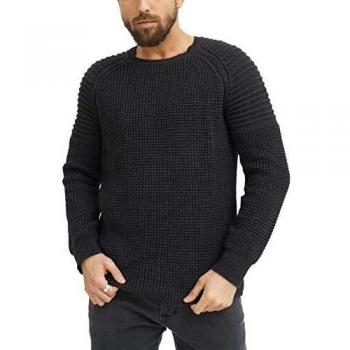 trueprodigy Casual Hombre Marca suéter Cuerda Basico Ropa Retro Vintage Rock Vestir Moda Cuello Redondo Manga Larga Slim fit Designer Fashion, Colores:Black, Tamaño:L