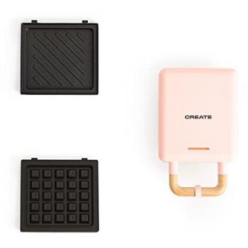 Sandwichera Grill y Gofrera Individual Intercambiable 600W Rosa Pastel con Placas Antiadherentes y Autoapagado