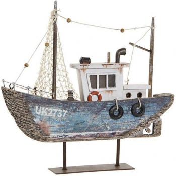 Figura Decorativa DKD Home Decor Barco Azul y Blanco 25 x 4 x 24 cm