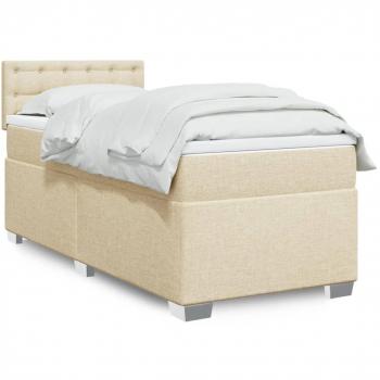 Cama box spring suave con colchón en tela color crema 90x190 cm