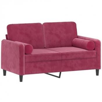 Sofá de 2 plazas con cojines terciopelo rojo tinto 120 cm
