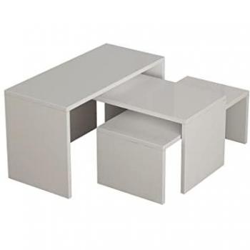 Juego de 3 mesas auxiliares nido Alexandra House Living en color blanco, fabricadas en madera MDP, con dimensiones de 32 x 65 x 30 cm, 24 x 65 x 30 cm y 39 x