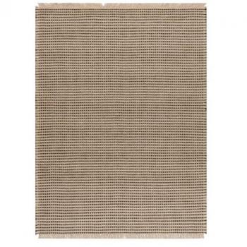 Alfombra de Yute 3652 con Líneas Negros y Beiges, Tejido Plano y Flecos Beige, 200x290 cm