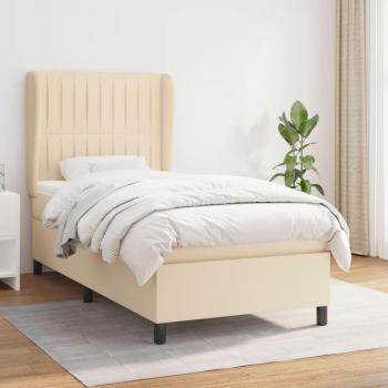 Cama box spring suave con colchón en tela color crema 90x190 cm